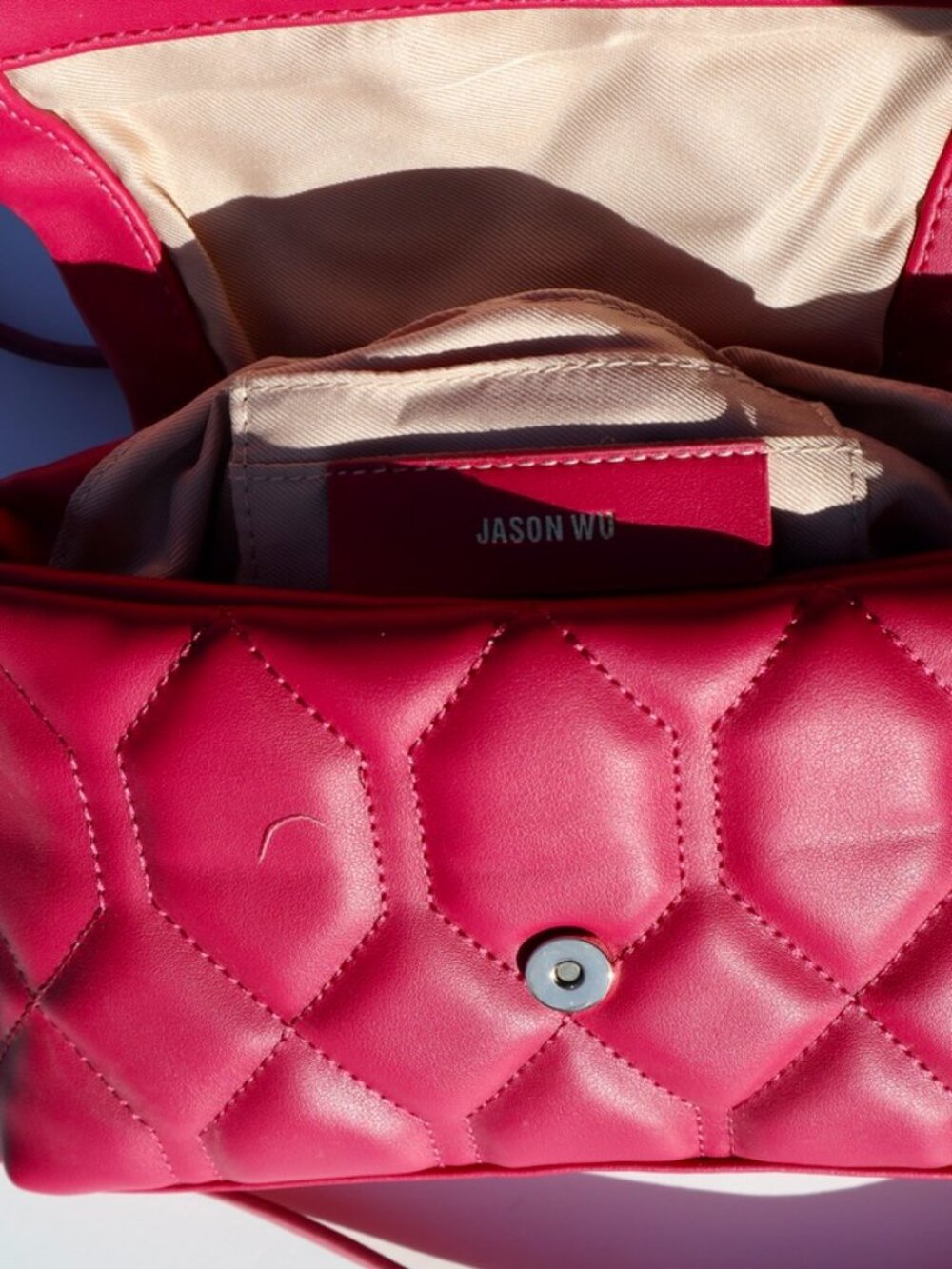 NWT Jason Wu Fuchsia Quilted‎ Vegan Leather Crossbody Bag with Gold Hardware - Picture 8 of 9